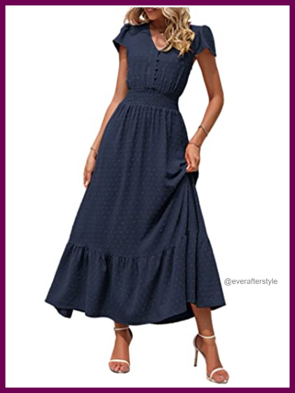 Swiss Dot Maxi Dress Women Summer Boho V Neck Smocked High Waist